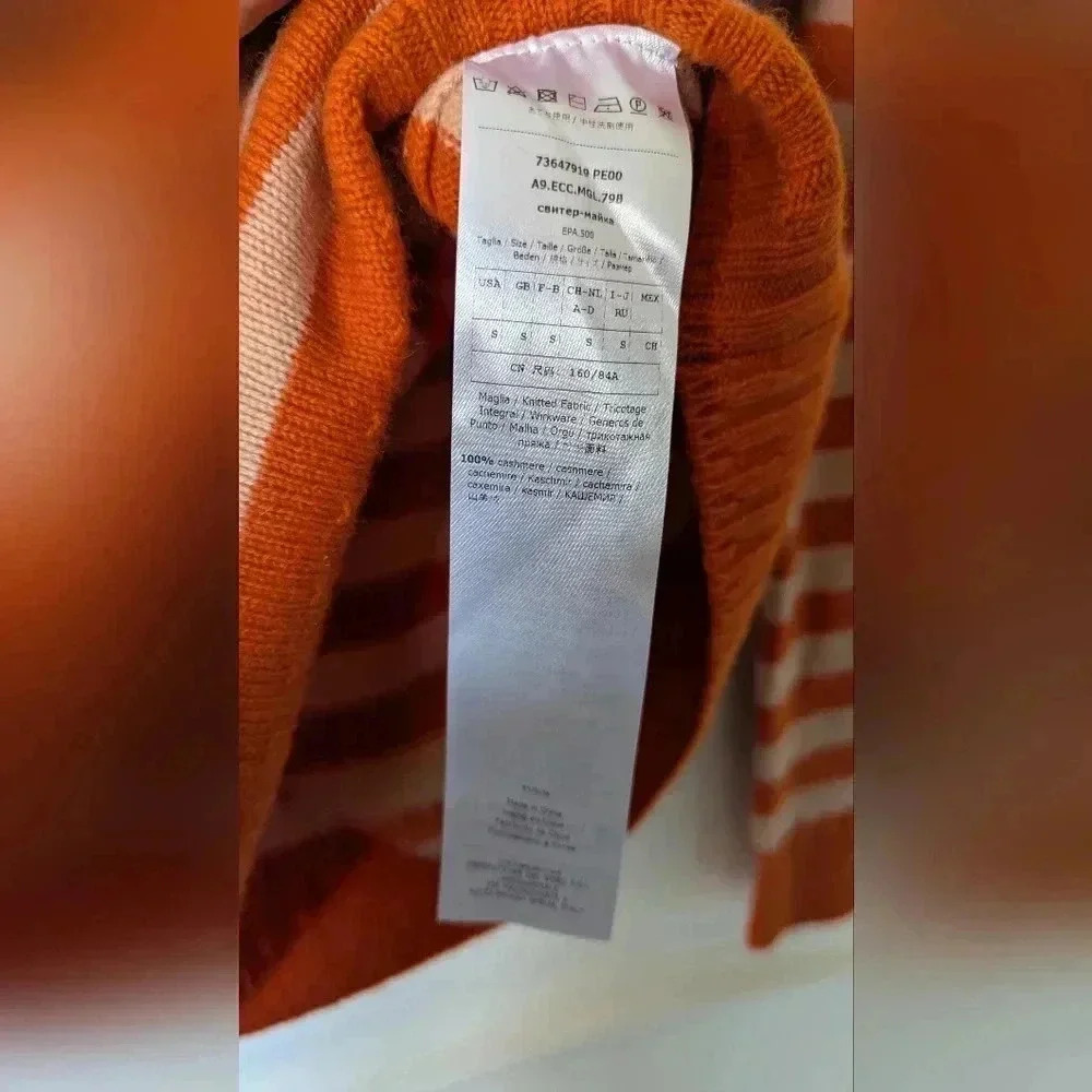 Max & Co Cashmere Orange Stripe Mock Neck Sweater Size Small - Picture 3 of 4